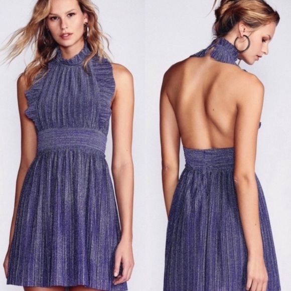 Free People Dresses & Skirts - 🔥 Free People Sexy Metallic Purple Backless Halter Dress Size 2
